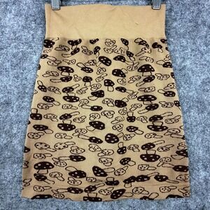Kyoyo Pencil Skirt Womens S‎ Brown Mushroom Print Retro Funky Fun Hippie Stretch